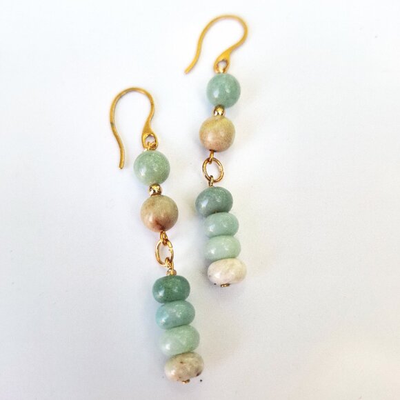 Amazonite Stone Gold French Hook Dangle Earrings Boho Chic Coastal Summer Gifts - Picture 10 of 10